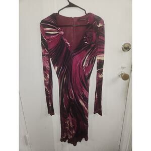 Roberto Cavalli designer pink brushstroke jersey midi dress 44  M